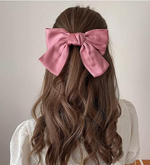 Big Bowknot Hair Clip Barrettes for Girls Women Pink Satin Hair Bows Clips for Girls Silk Hair Bow Barrettes for Girls Cute Hair Accessories