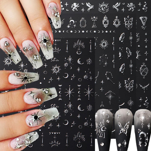 8 Sheets Metallic Silver Nail Stickers for Women 3D Star Moon Sun Nail Decals for Nail Art Supplies Bronzing Silver Nail Sticker Pegasus Butterfly Nail Art Stickers Self-Adhesive Stickers for Nails 8 Sheets Metallic Silver Nail Stickers for Women 3D Star Moon Sun Nail Decals for Nail Art Supplies Bronzing Silver Nail Sticker Pegasus Butterfly Nail Art Stickers Self-Adhesive Stickers for Nails