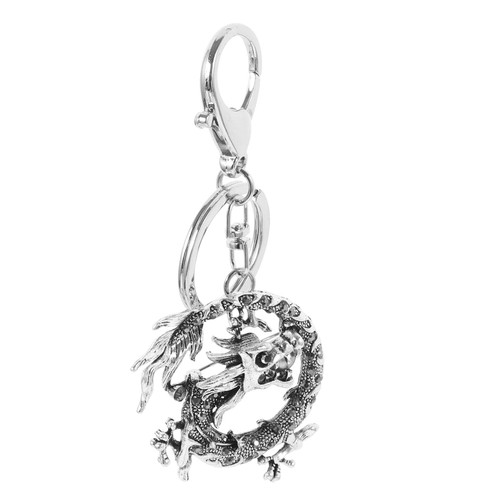 Chinese Dragon Keychain 2024 Chinese New Year Keychain Feng Shui Keychain Rhinestone Dragon Key Ring Zodiac Animal Key Holder for Chinese New Year Decorations Silver
