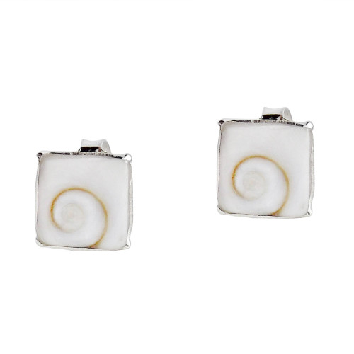 8 mm Square Swirl Shiva Shell .925 Sterling Silver Stud Earrings 8 mm Square Swirl Shiva Shell .925 Sterling Silver Stud Earrings