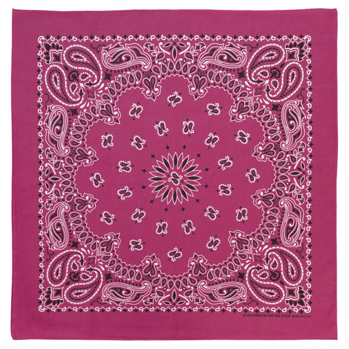 100% Cotton Western Paisley Bandanas (22 inch x 22 inch) Made in USA - Fuchsia Single Piece 22x22 - Use For Handkerchief, Headband, Cowboy Party, Wristband, Head Scarf - Double Sided Print