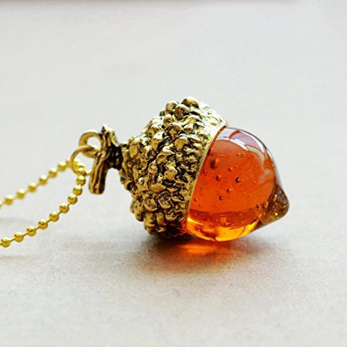 (TM) Acorn Top Pendant Antique Bronze Silver Gold Plated Water Drop Glass Acorn Oak Pendant Necklace For Women Gift
