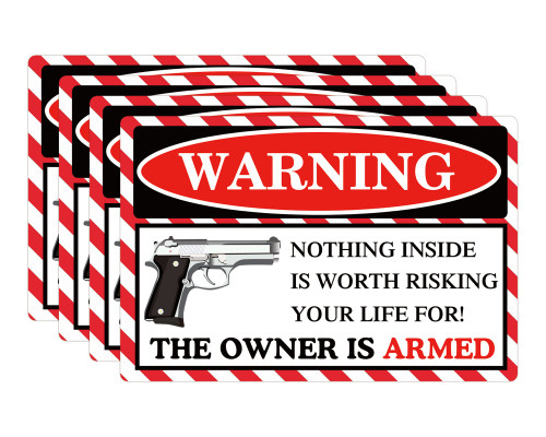 Gun Warning Sticker Security Warning Stickers - 4 x 6 Inch Gun Signs No Trespassing Protected by Armed Property Owner Warning Decal Signs Window Stickers for Property 4 Pcs