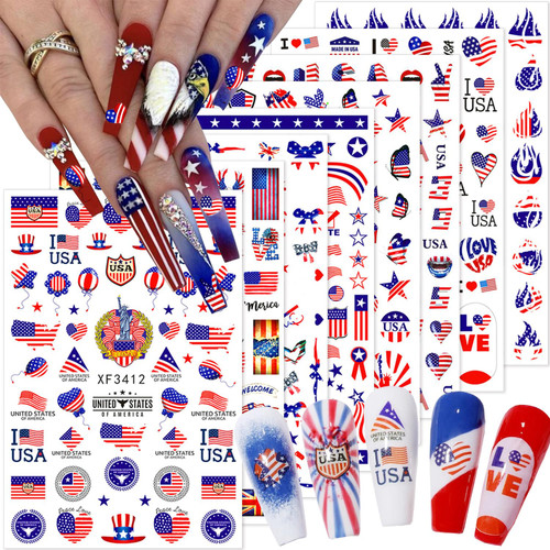 8 Sheets 4th of July Nail Stickers Independence Day Nail Art Stickers 3D Self-Adhesive USA Nail Decals American Flag Design Nail Art Supplies for Women DIY Acrylic Fourth of July Nail Decorations 8 Sheets 4th of July Nail Stickers Independence Day Nail Art Stickers 3D Self-Adhesive USA Nail Decals American Flag Design Nail Art Supplies for Women DIY Acrylic Fourth of July Nail Decorations