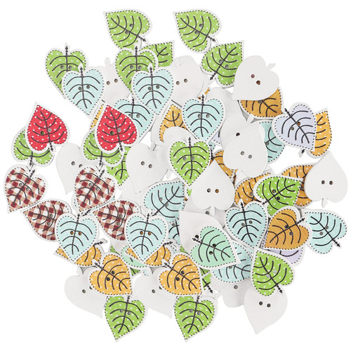 100Pcs Wooden Buttons Leaf Shape Buttons for Crafts Sewing Buttons Assorted Bulk Buttons for DIY Clothes Crafts
