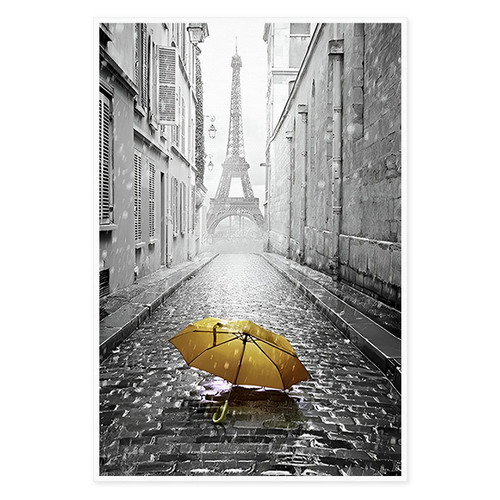 Canvas Prints Wall Art For Home and Office Wall Decoration Yellow Umbrella And Eiffel Tower Canvas Artwork Print Painting Picture Landscape Modern Abstract Unframe Wall Art for Bedroom Living Room