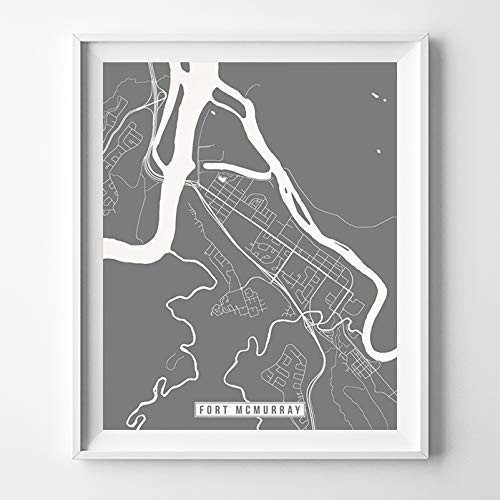 Fort McMurray Canada City Street Map Wall Art Home Decor Poster Urban City Hometown Road Print - 70 Color Choices - Unframed