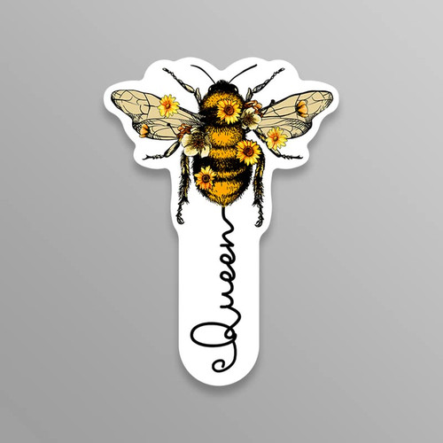 Queen Bee Bumble Honey Bee Sunflower Vinyl Decal Sticker - Car Truck Van SUV Window Wall Cup Laptop - One 5 Inch Decal - MKS2266