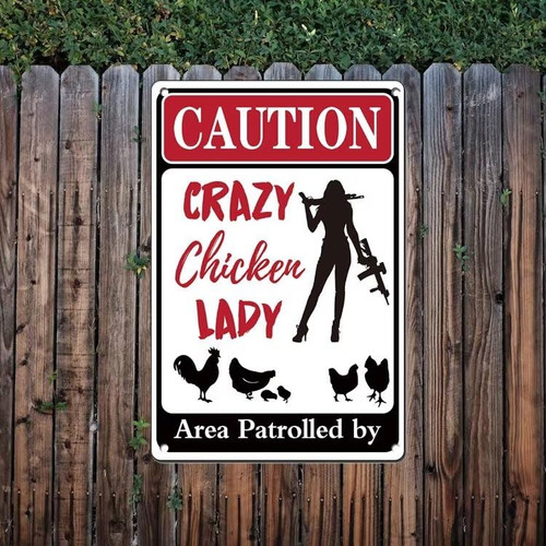 Crazy Chicken Lady Sign - Chicken Coop Signs - Area Patrolled by Chicken Lady - Funny Chicken Signs accessories for Farm Yard Fence Chicken Coop Decor 12" * 8" Crazy Chicken Lady Sign - Chicken Coop Signs - Area Patrolled by Chicken Lady - Funny Chicken Signs accessories for Farm Yard Fence Chicken Coop Decor 12" * 8"