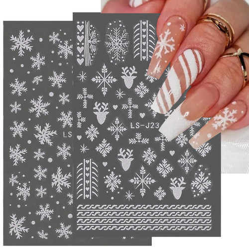 Christmas Snowflake Nail Art Stickers Santa Christmas Tree Nail Decals, Winter White Elk Heart Xmas Design Pattern Self-Adhesive Nail Supplies for Acrylic Nail DIY Manicure Accessories for Women