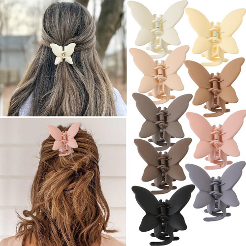 9 PCS Butterfly Hair Clips 2.7" Medium Butterfly Clips for Thick Thin Hair Non Slip Cute Matte Hair Claw Clip for Thin Hair Curly,Butterfly Claw Clips for Women hair butterfly clips Natural Color