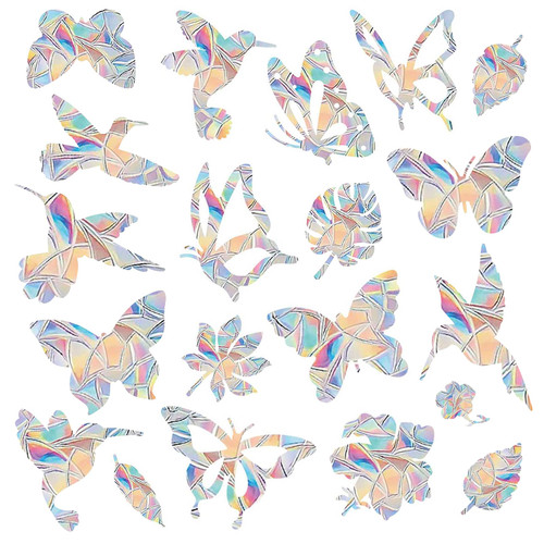 38 Pcs Window Clings Window Rainbow Decals Stickers for Anti Collision Bird Strikes Prevent Bird Strikes Hitting on Glass Windows Transparent Suncatcher Stickers (Bird,Butterfly, Leaf)