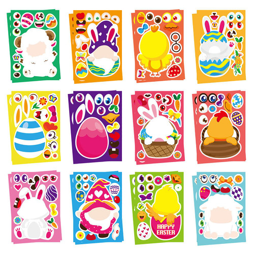 2024 Easter Stickers for Kids - 24 Sheets DIY Bunny Make Face Stickers 12 Design, Make Your Own Easter Game Stickers, for Kids Easter Holiday Activities Party Favor Supplies