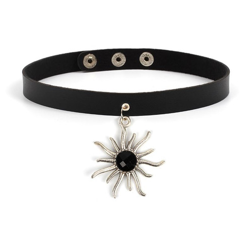 Gothic Choker Necklace for Women, Sun Pendant PU Leather Collar, Punk Necklace Black Goth Choker Necklaces Gothic Choker Necklace for Women, Sun Pendant PU Leather Collar, Punk Necklace Black Goth Choker Necklaces