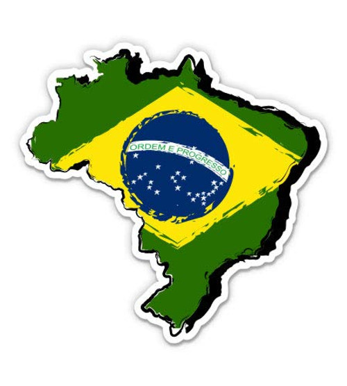 Brazil Flag Country Shape - 8" Vinyl Sticker - for Car Laptop I-Pad - Waterproof Decal
