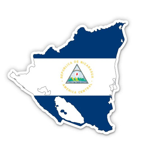 Nicaragua Country Flag Shape - 8" Vinyl Sticker - for Car Laptop I-Pad - Waterproof Decal