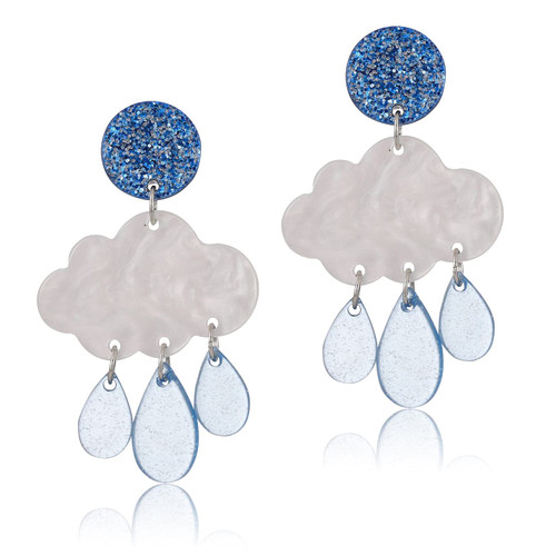 Unique Lightweight Cute Creative Clouds Water Droplets Dangle Drop Earrings Acrylic Weather Raindrops Stud Earrings for Women Girls Statement Jewelry Gifts (Blue)