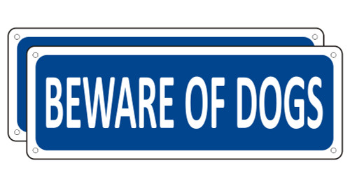 Beware of Dog Signs for Fence, (2 Pack) Metal Dog Beware Signs, 10" x 3.5" Aluminum Dog Warning Sign, Outdoor Dog Gate Sign, Rust Free Guard Dog Sign (Blue)