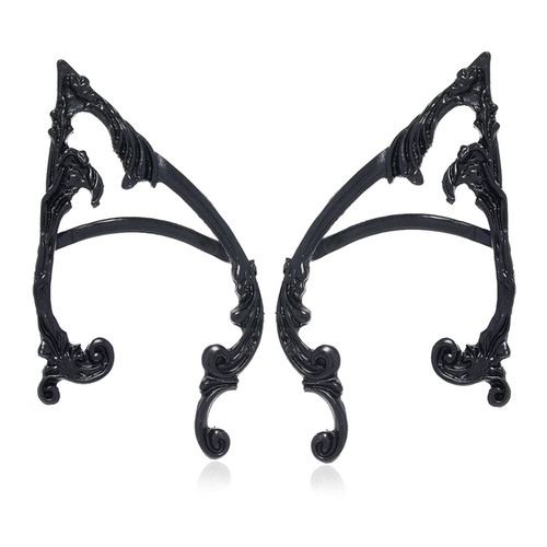 Gothic Piercing Elf Ear Cuff Wrap Stud Earring Punk Celtic Elven Fairy Earring for Women Girl Teen Statement Jewelry Halloween Cosplay Costume Accessory-A black