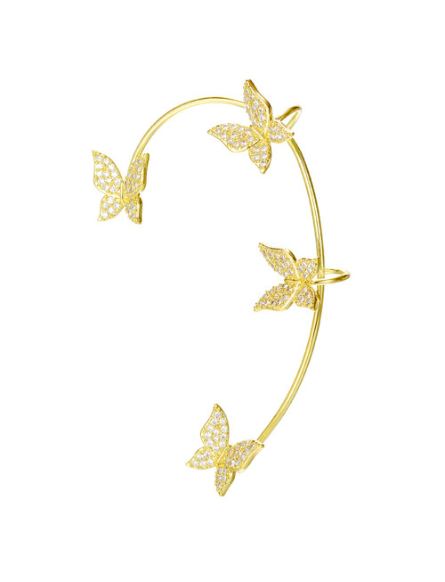 Zircon Butterfly Ear Cuff Earrings No Piercing Ear Clip Wrap Crawler Climber Earrings Inlaid Rhinestone Ear Clip Wrap Around Earrings for Women Gold Tone