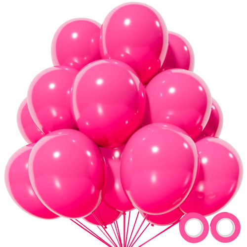 110pcs Hot Pink Balloon 12 inch, Hot Pink Latex Balloons for Birthday Party Baby Shower Wedding(with 2 Ribbons).