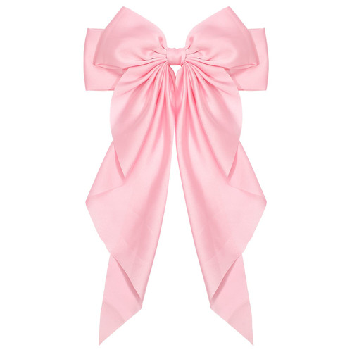 1PC Satin Hair Bows for Women Large Hair Barrettes Ribbon for Girls Giant Long Bow Hair Clips Ponytail Holder Silk Big Hair Clips Accessories for Women(Pink)