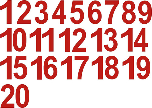 Red Numbers 1-20 Stickers Vinyl Decals Choose Size from 1" to 8" Indoor Outdoor Waterproof (Arial Bold V592) (.5")