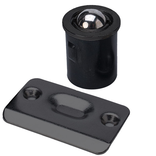 2 Pack Closet Door Ball Catch Black, French Door Hardware Ball Catch, Cabinet Latch Lock, Drive in Ball Catch Door Hardware, Stainless Steel Adjustable with Strike Plate (Black)
