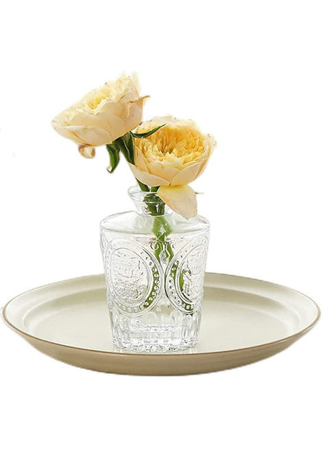 Small Glass Vase for Centerpieces,Embossed Glass Bud Vase Hydroponic Vase,Mini Table Vase Clear Flower Vase Decorative for Wedding Farmhouse Party Home Decor(Clear Emboss)