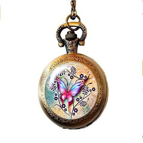 Beautiful Butterfly Pocket Watch Necklace Charm Jewelry Art Photo Jewelry Handmade Jewelry Beautiful Butterfly Pocket Watch Necklace Charm Jewelry Art Photo Jewelry Handmade Jewelry