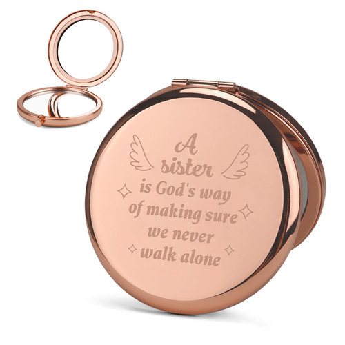 Sister Gifts, Gifts for Sister, Sister Gifts from Sisters, for Sister, Sister Birthday Gifts from Sister, Rose Gold Compact Makeup Mirror, Sister Valentines