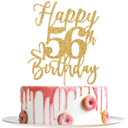 Happy 56th Birthday Cake Topper, 56 Birthday Decorations for Women/Men, Cheers to 56 Years, Hello 56, 56th Happy Birthday Party Decorations Gold Glitter