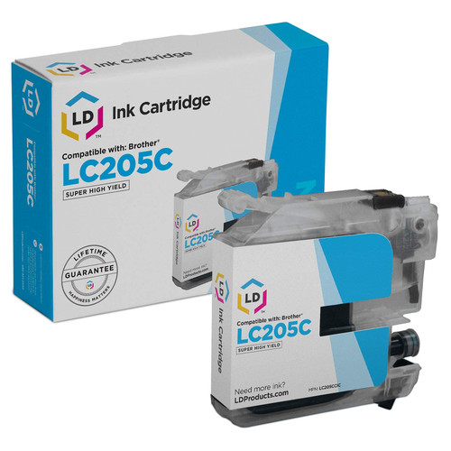 LD Compatible Ink Cartridge Replacement for Brother LC205C Super High Yield (Cyan) Compatible with Brother MFC Printers: J4320DW, J4420DW, J4620DW, J5520DW, J5620DW, and J5720DW