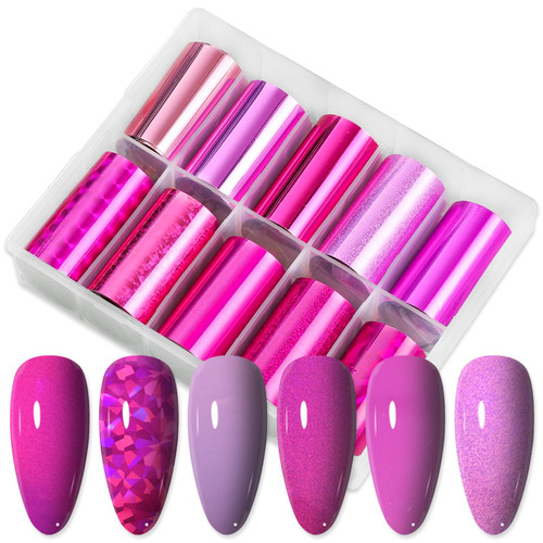 10 Rolls Rose Metallic Nail Foil Holographic Nail Art Foil Cellophane Nail Transfer Foil Paper Foil Nail Stickers Decals Fingernail Wraps for Nail Decoration