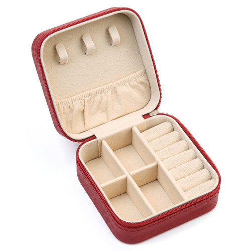 Mini Jewelry Travel Case,Small Travel Jewelry Organizer, Portable Jewelry Box Travel Mini Storage Organizer Portable Display Storage Box For Rings Earrings Necklaces Gifts (Red)