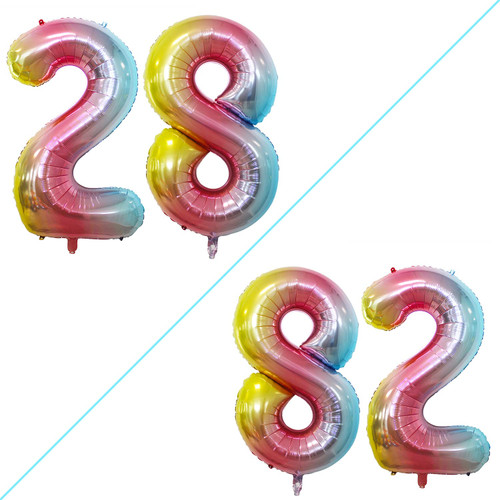 42 Inch Rainbow Number 28 Number 82 Balloons,Jumbo Foil Helium Balloons for 28th or 82nd Birthday Party Decorations and Anniversary Event