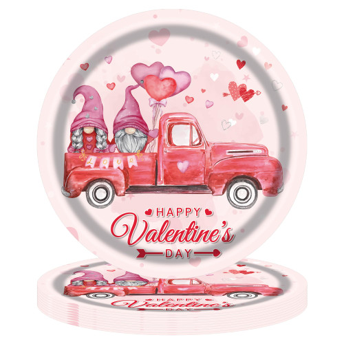 Mother's Day aper Plates Decorations Party Supplies Pink Heart Love Disposable Paper Plates 9" Dinner & Dessert Plates Romantic Pink Heart Disposable Dinnerware for Valentine's Day Kitchen Home