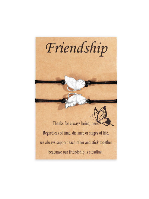 2 Pcs Friendship Bracelets for Women Girls Bff Bracelets for 2 Dainty Matching Butterfly Bracelets Distance Relationship Bracelets for Best Friends(Silver)