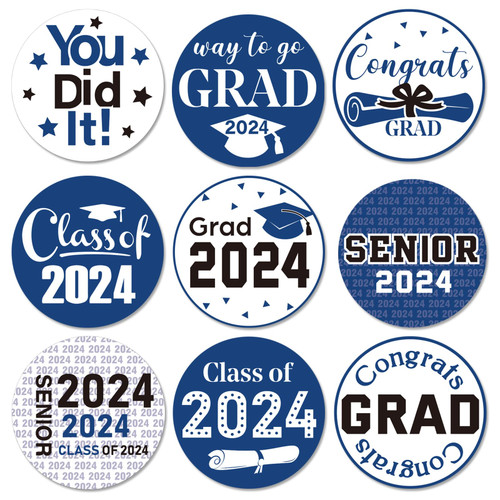 504 Pieces 2024 Graduation Stickers Congrats Grad Senior Class of 2024 Party Favor Candy Labels Chocolate Stickers for 2024 High School College Doctorate Graduation Celebration(Blue)