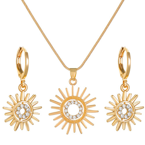 Sun Earrings & Necklace Jewelry Set for Women Girls Western Boho Sunshine Sunflower Evil Eye Protection Jewelry Set Gold Plated-Sunflower