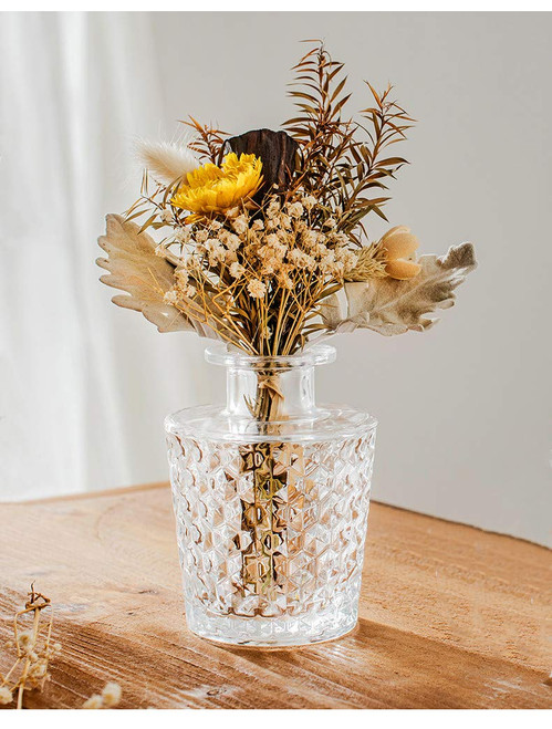 Small Clear Glass Vase for Centerpieces,Diamond Glass Bud Vase Hydroponic Vase,Mini Table Vase Clear Flower Vase Decorative for Wedding Farmhouse Home Decor(Clear Diamond)