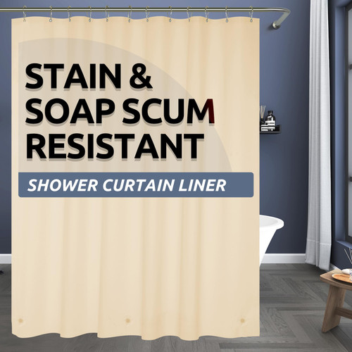 Plastic Shower Curtain Liner, 72x72 Beige Shower Liner Lightweight PEVA Shower Curtains for Bathroom, Waterproof Shower Liner with Magnets and Rustproof Grommet