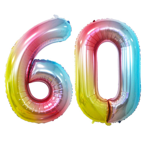 42 Inch Rainbow Number 60 Balloons,Jumbo Foil Helium Balloons for 60th Birthday Party Decorations and Anniversary Event