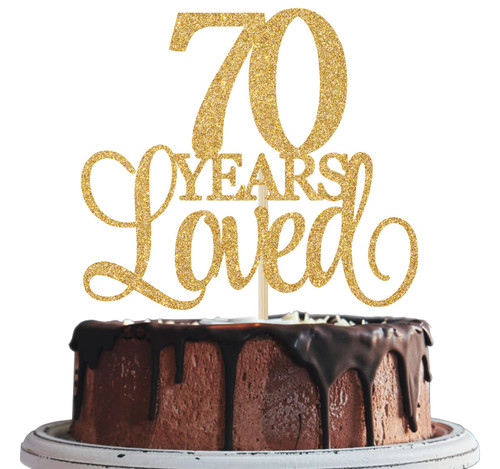 70 Years Loved Cake Topper, Cheers to 70 Years, 70th Birthday Cake Topper, 70th Wedding Anniversary Cake Topper, 70th Anniversary Birthday Party Favor Supplies Gold Glitter