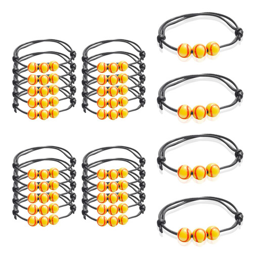 35 Pcs Sports Ball Bracelets Softball Adjustable Bracelet Softball Braided Rope Bracelet with Charm for Sport Theme Charm Bracelets,Softball