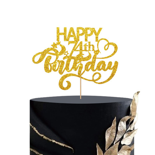 Gold Glitter Happy 74th Birthday Cake Topper, Seventy Four Years Old Birthday Party Cake Decor, Gold Number 74 Birthday Party Supplies Decorations for Man or Woman