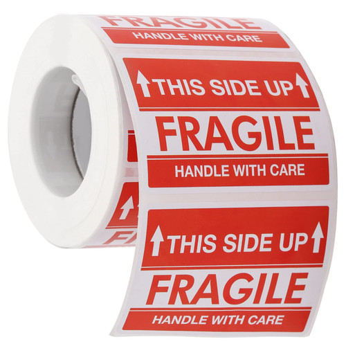 2 x 3 Inch Fragile Stickers, Handle with Care Warning Labels, This Side Up Stickers for Shipping and Moving - 500 Labels