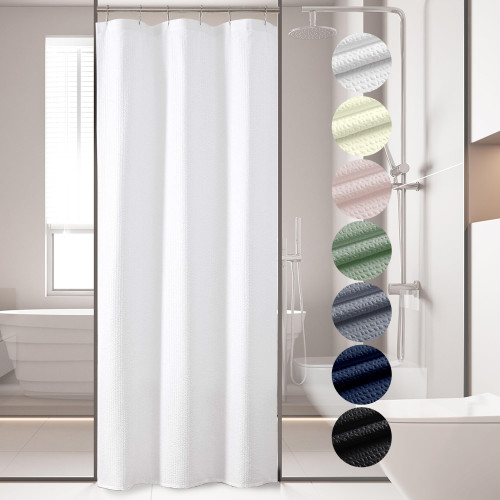 Berry Stall Fabric Shower Curtain 36 x 72 Inch - Soft & Waffle Small White Shower Curtain for Bathroom with Texture for Narrow Stall Size, Machine Washable Water Resistance, Hotel Style, White