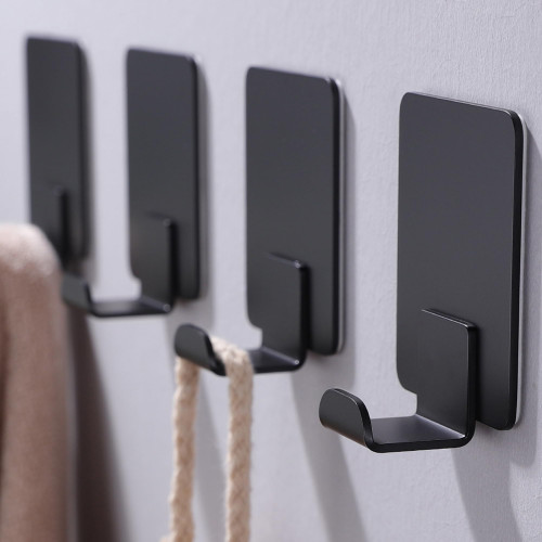 Adhesive Hooks: 4 Pack Self Adhesive Hooks Wall Hooks for Hanging Robe Coat Heavy Duty Towel Hooks Stick on Bathroom Kitchen Outdoor Black Utility Hooks Stainless Steel Adhesive Hooks: 4 Pack Self Adhesive Hooks Wall Hooks for Hanging Robe Coat Heavy Duty Towel Hooks Stick on Bathroom Kitchen Outdoor Black Utility Hooks Stainless Steel