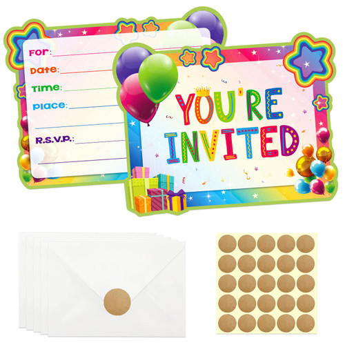 20 Pcs Rainbow Birthday Invitations, Rainbow Party Invitations Color Birthday Party Invitation Cards With Sticker Labels 20 Envelope Birthday Invitations for Birthday Party Supplies